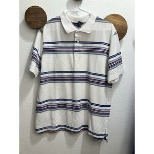 VTG Bugle Boy Polo Shirt Mens Medium Red White‎ Blue Striped Y2K Preppy Casual